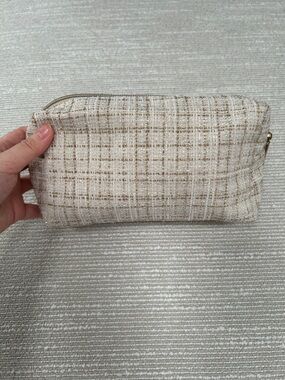 Neutral Tweed Cosmetic Pouch - Cream & Tan